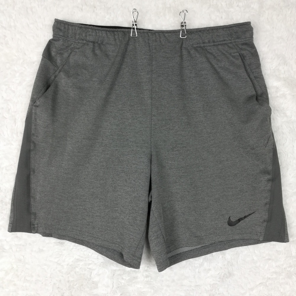 Nike Mens Shorts Athletic Training Gray Pull On Black Swoosh Dri-Fit Casual XXL